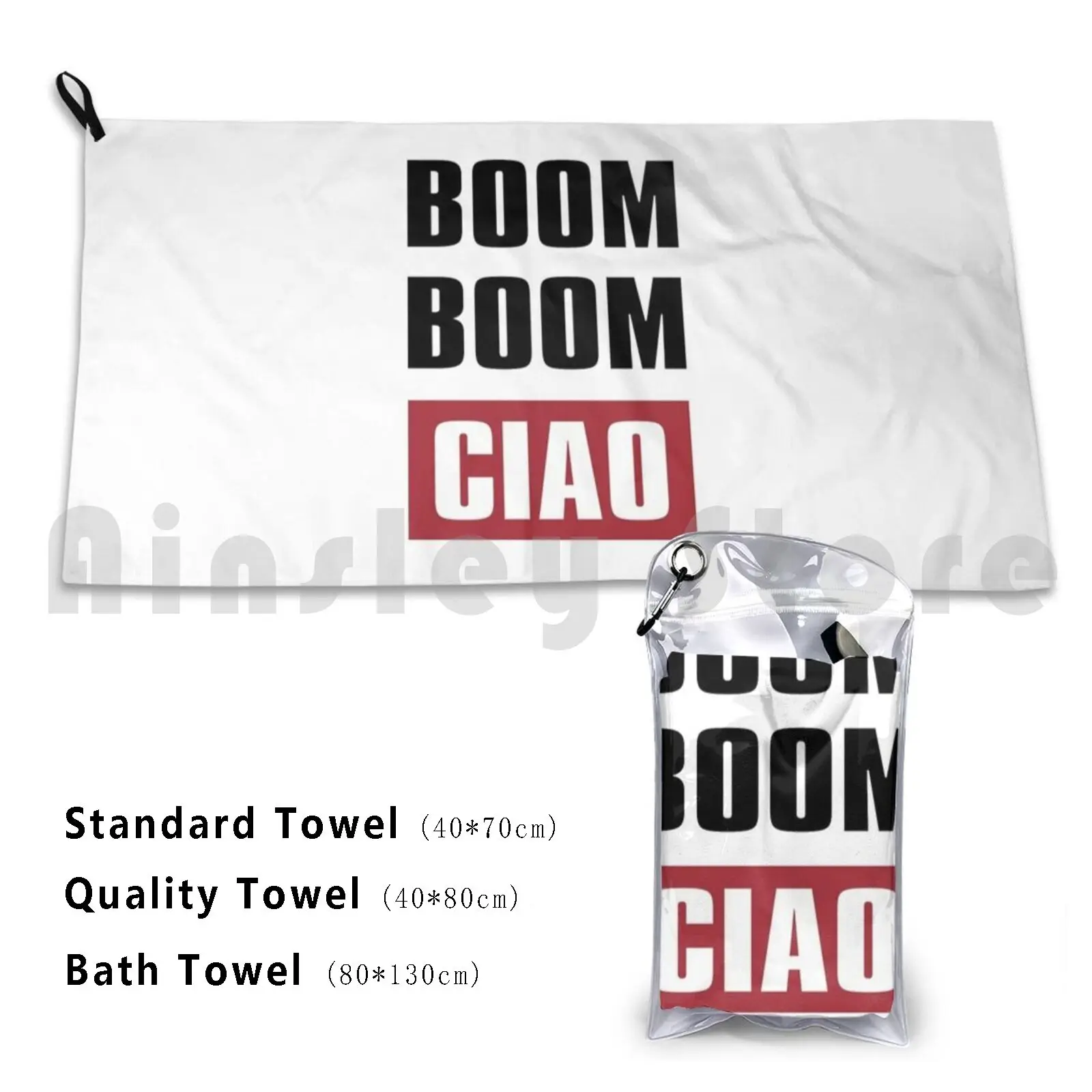 Boom Boom Ciao Beach Towel Quick Dry Quality Towel La Casa Money De Papel Netflix Show Boom Ciao Bella Heist Series