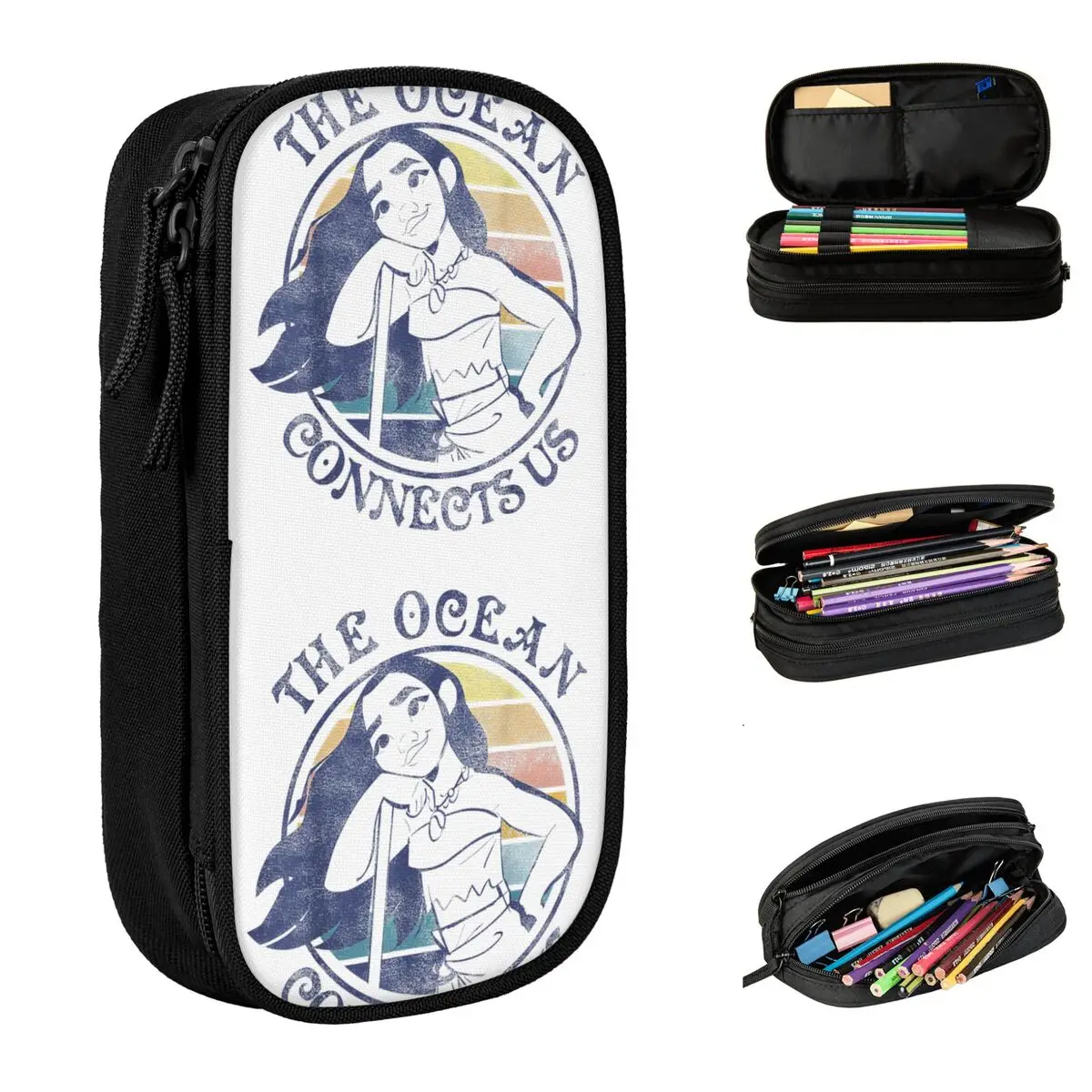 Moana The Ocean Connects Us Sunset Pencil Case Pen Bags Kids Large Storage Students School Gift Pencilcases