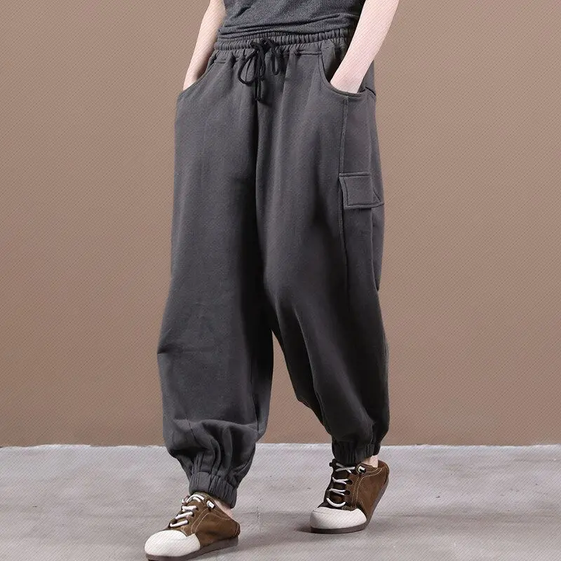 Harem Pants Casual Loose Autumn Winter Korean Style Thickened Fleece-lined Sweatpants Elastic Waist Streetwear Women Clothing