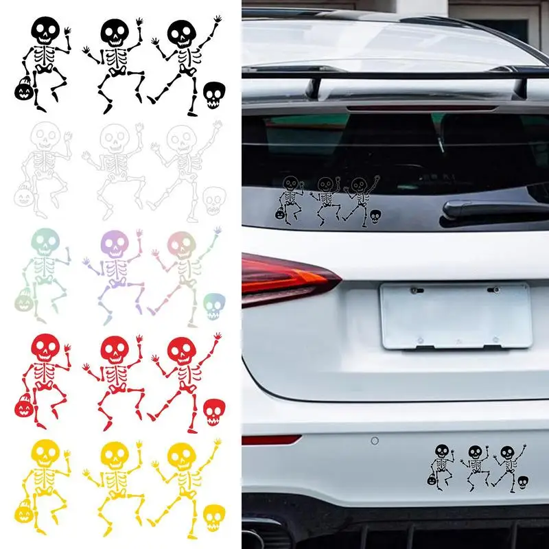 Pegatinas de calavera gótica para coche, calcomanías decorativas para ventana y portátil, calcomanías de esqueleto de baile de Halloween, accesorios para automóviles