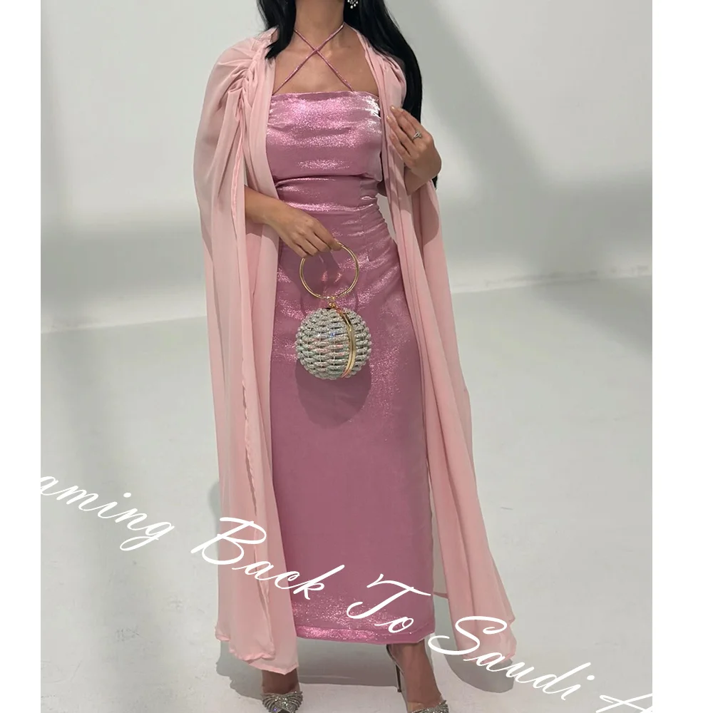 Customized Exquisite Pleat Strapless Ankle Length Straight  платье вечернее Velour Spaghetti Straps  Shawl Vestidos De Fiesta