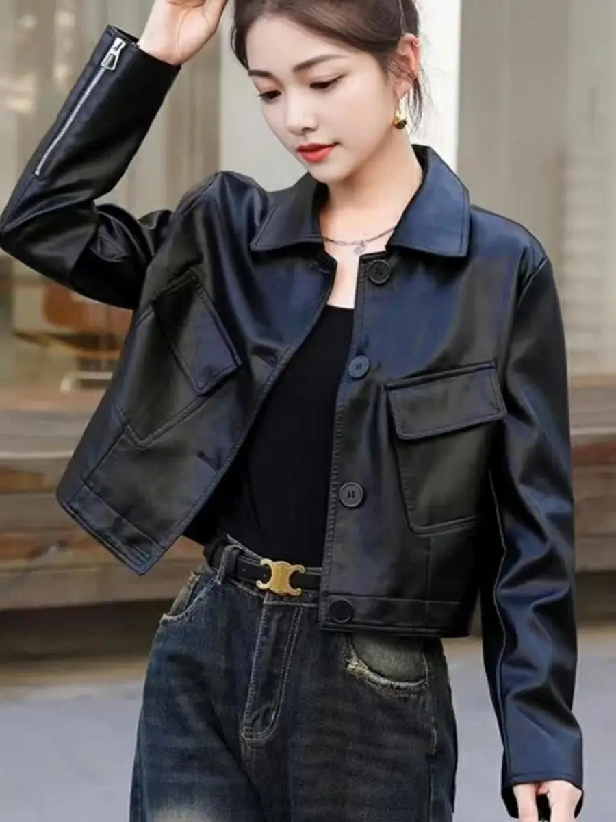 

Casual Fashion Short PU Leather Jacket Women's Loose Slimming Biker Style Autumn Winter New Arrival Small Leather Coat