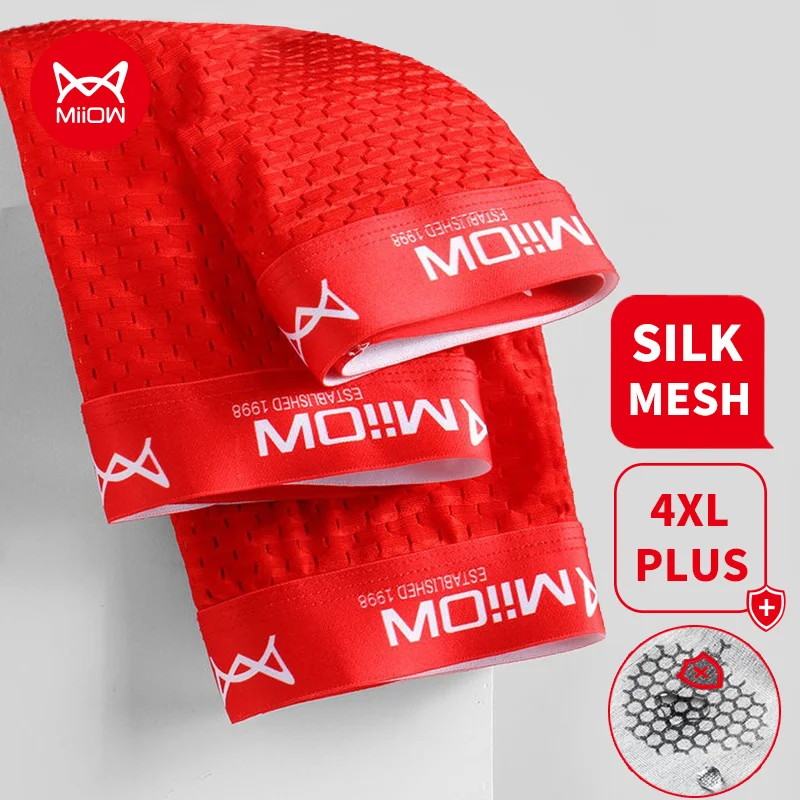 MiiOW 3 Stücke Sexy Mesh Männer Boxer Unterwäsche Graphene Antibakterielle Männliche Höschen Eis Seide Unterhose Atmungsaktiv 4XL Boxershort 2022