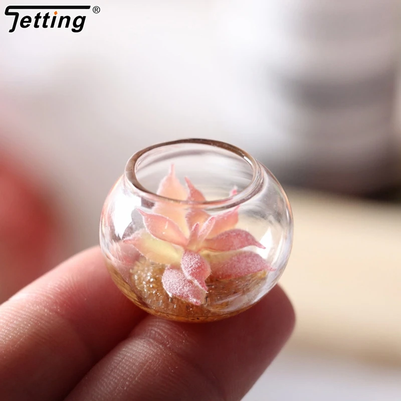 Random 1pcs Dollhouse Mini Glass Tank Succulent Plant Potted Miniature Model Micro Landscape Decoration Doll House Accessories