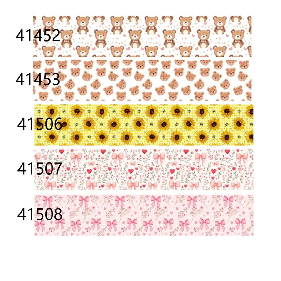 

(5yards) Sunflower Bear Bows Printed Grosgrain Ribbon 50yards Packing for Hairbows DIY Accessories