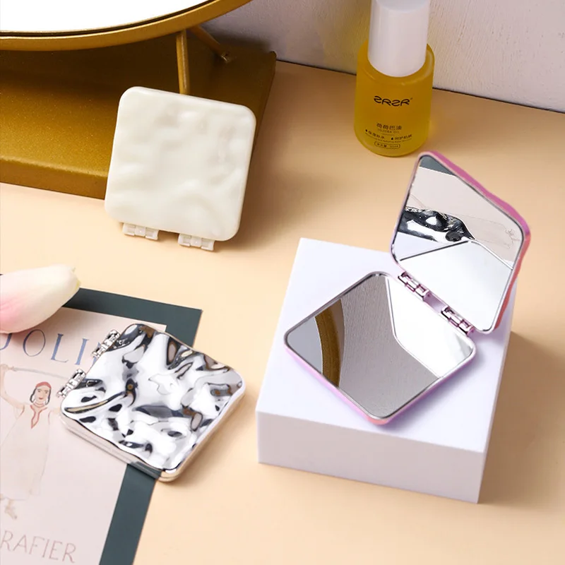 Mini prostokątne lusterko dwustronne, metalowe lusterko galwanizowane, przenośne składane małe lusterko ręczne, lusterko kieszonkowe HD do makijażu