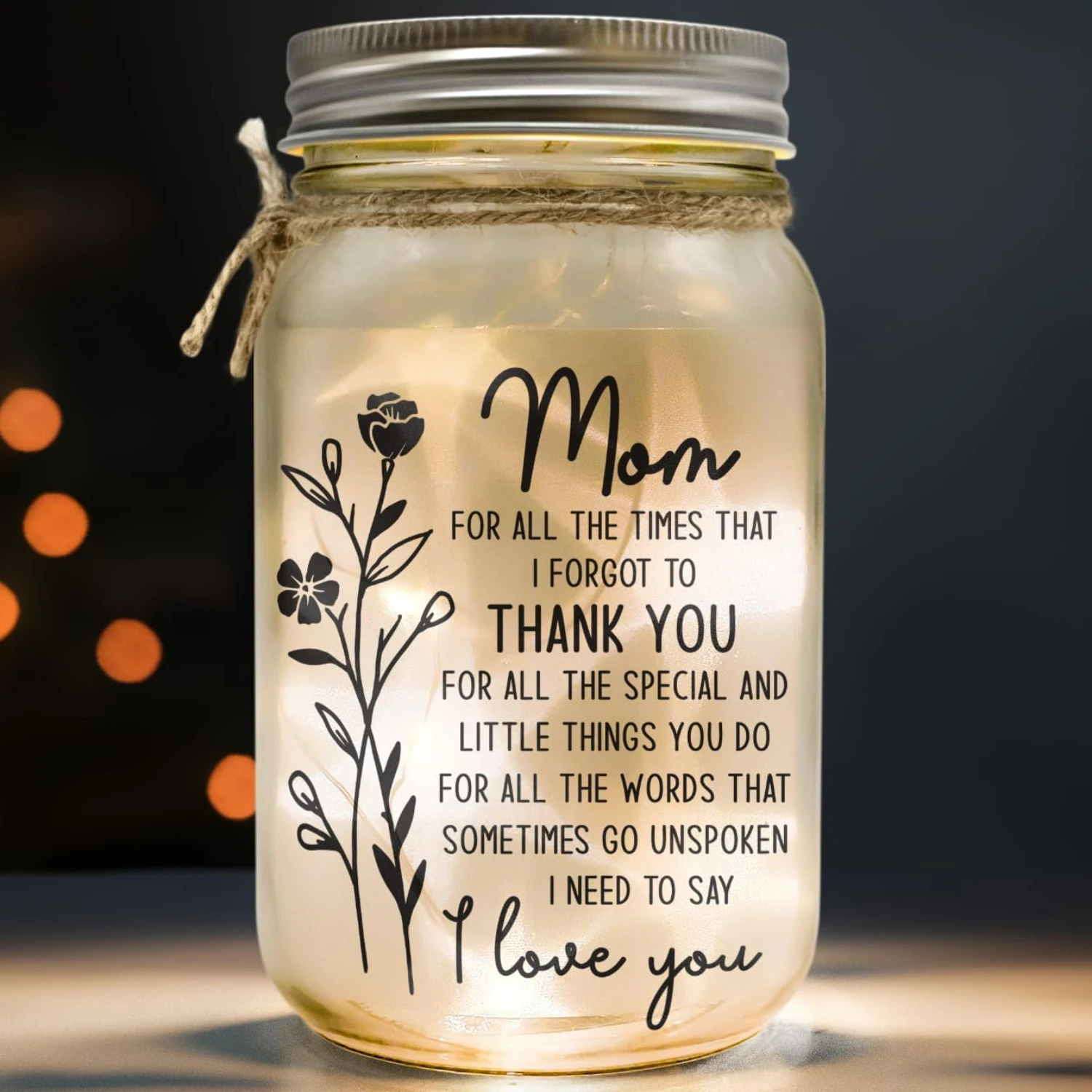 

Warm and Cozy Handmade Rustic Mason Jar LED Nightlight - Unique Mother's Day Present for Her - Thoughtful Mommy Gift - Perfect L