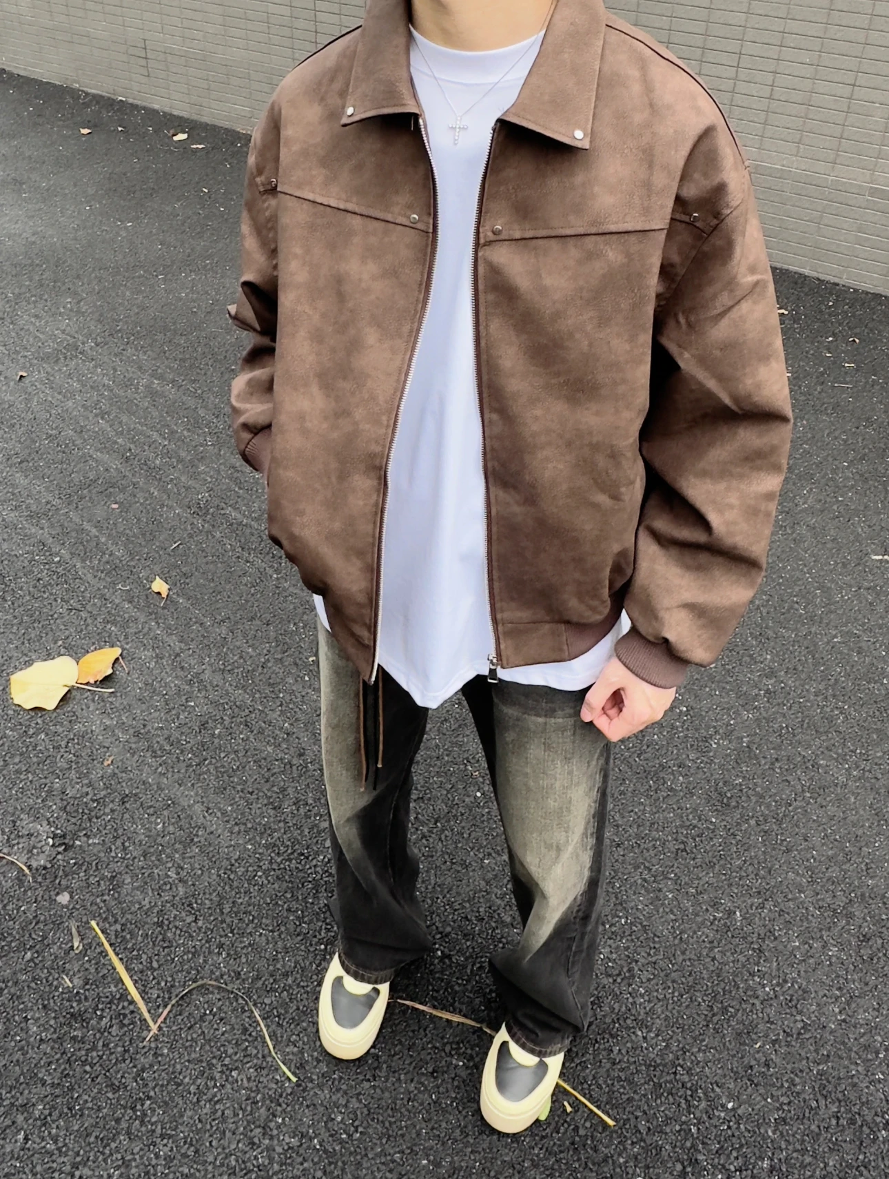 

Retro American PU Leather Biker Jaet Loose Casual ex Outerwear Wear Resistant Long Sve Zipper Closure No Hat Included