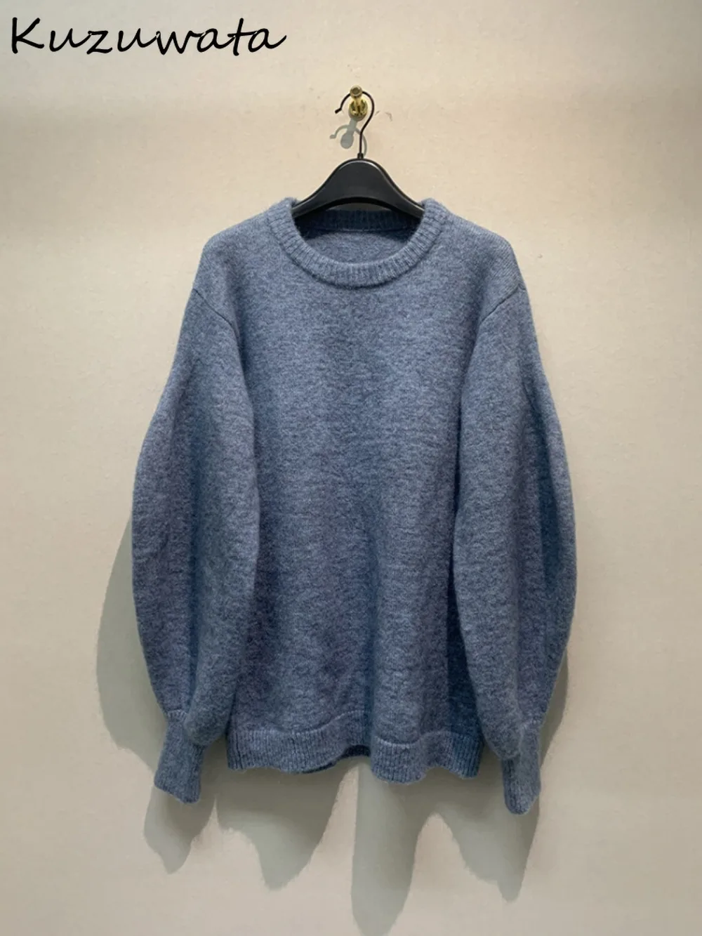 Kuzuwata O Neck Woolen Lazy Vintage Loose Sweaters Slim Casual Pullover Warm Pull Femme Japan Solid Elegant High Street Knitted