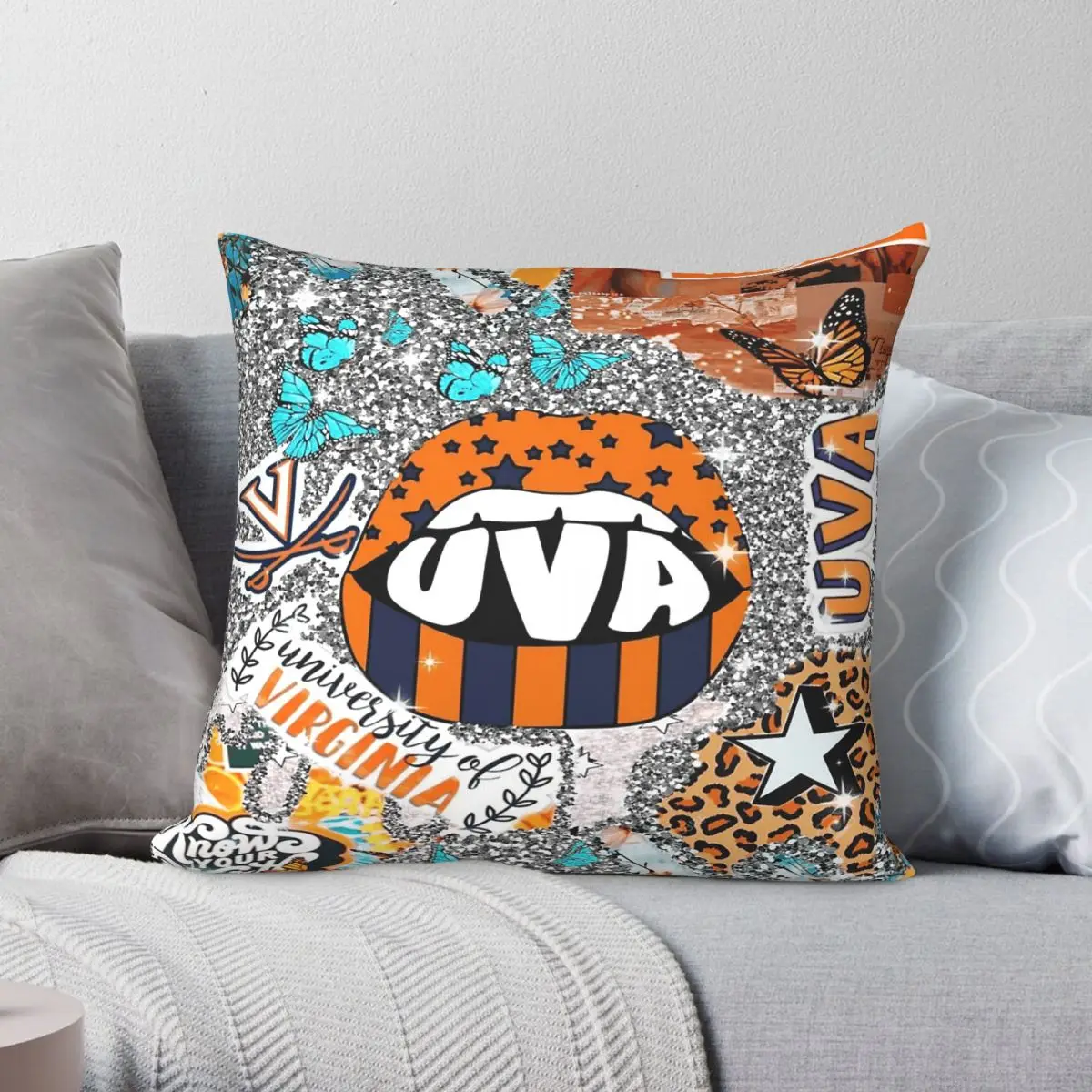 University Of Virginia UVA Square Pillowcase Polyester Linen Velvet Creative Zip Decor Throw Pillow Case Car Cushion Cover