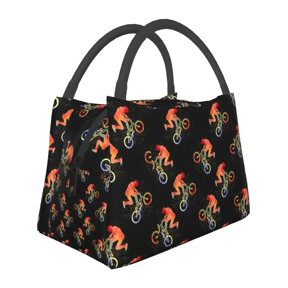 

BMX акварель на черных сумках для обеда, изолированная коробка для бенто, портативная сумка для обеда, многоразовые сумки для пикника для женщин, студенческих путешествий