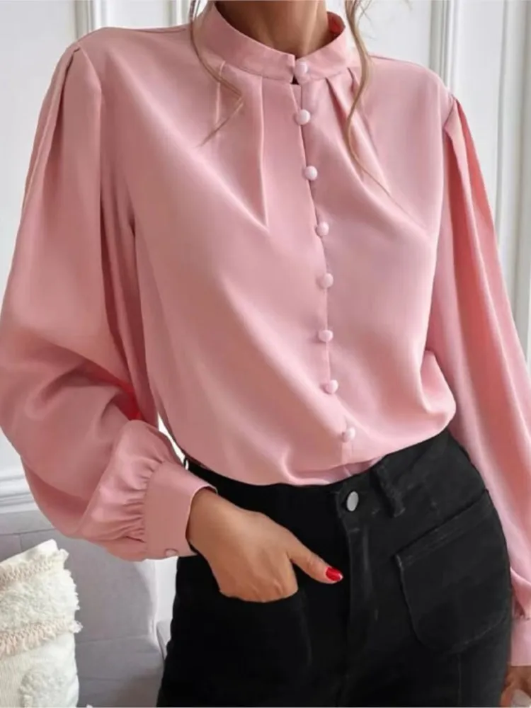 

Casual O-neck Long Sleeve Shirt Blouse Office Lday Spring Autumn Fashion Elegant Solid Shirts For Women 2023 Female White Tops