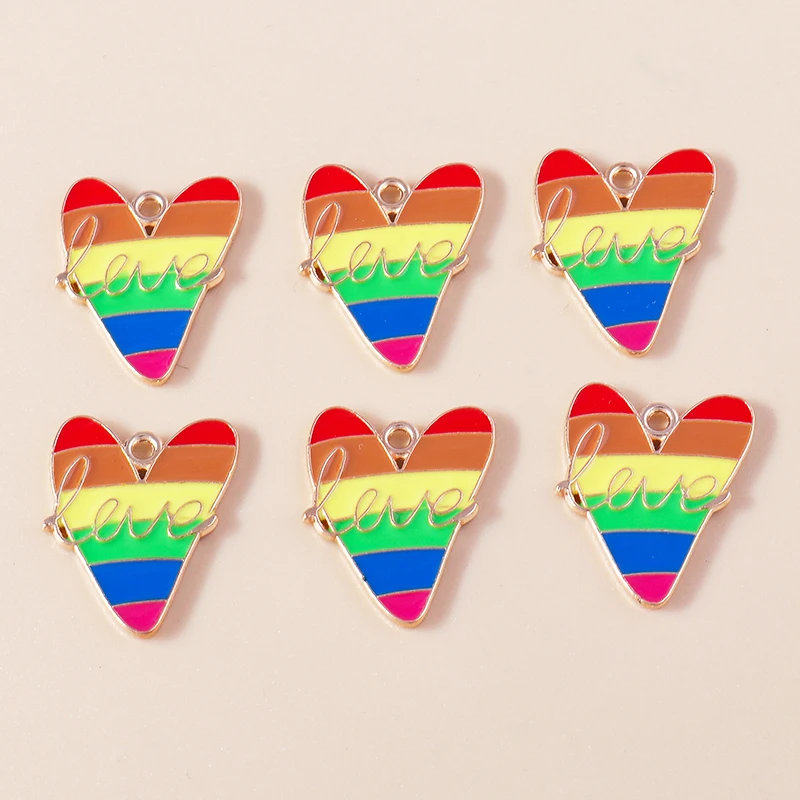 10 Stück Niedliche Bunte Emaille-Herzanhänger für Ohrringe, Halsketten, DIY Handgemachtes Kunsthandwerk, Schmuckherstellungszubehör – Detail 2