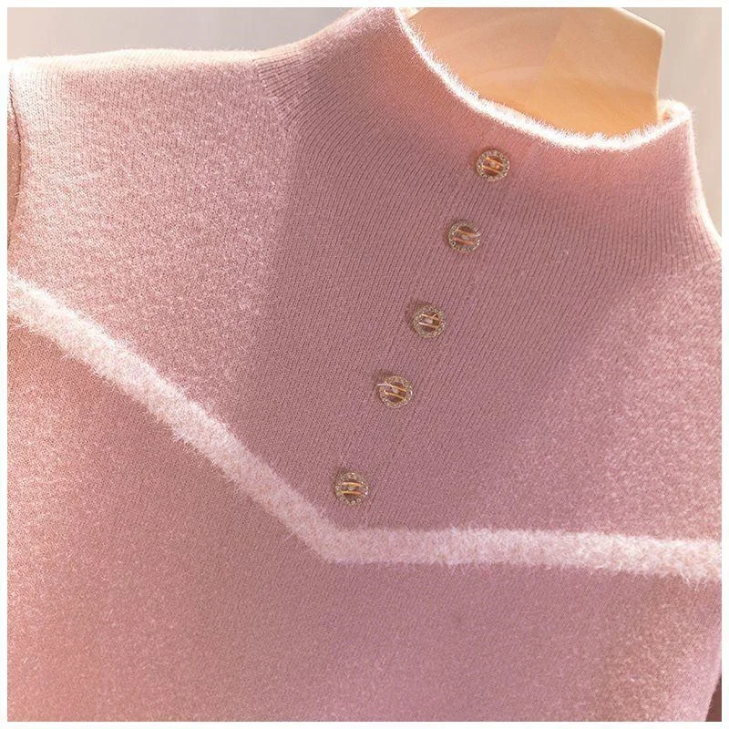 2023 New Women's Winter Lined Sweater Casual Thicken Warm Knit Tops Korean Slim Pullover Soft Velvet Knitwear Jumper