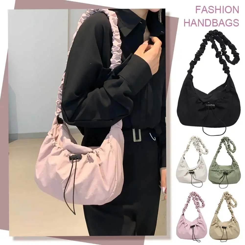 

Women Ruched Shoulder Bag Adjustable Strap Drawstring Satchel Bag Large Capacity Cloud Drawstring Hobo Bag Female Daily Bag