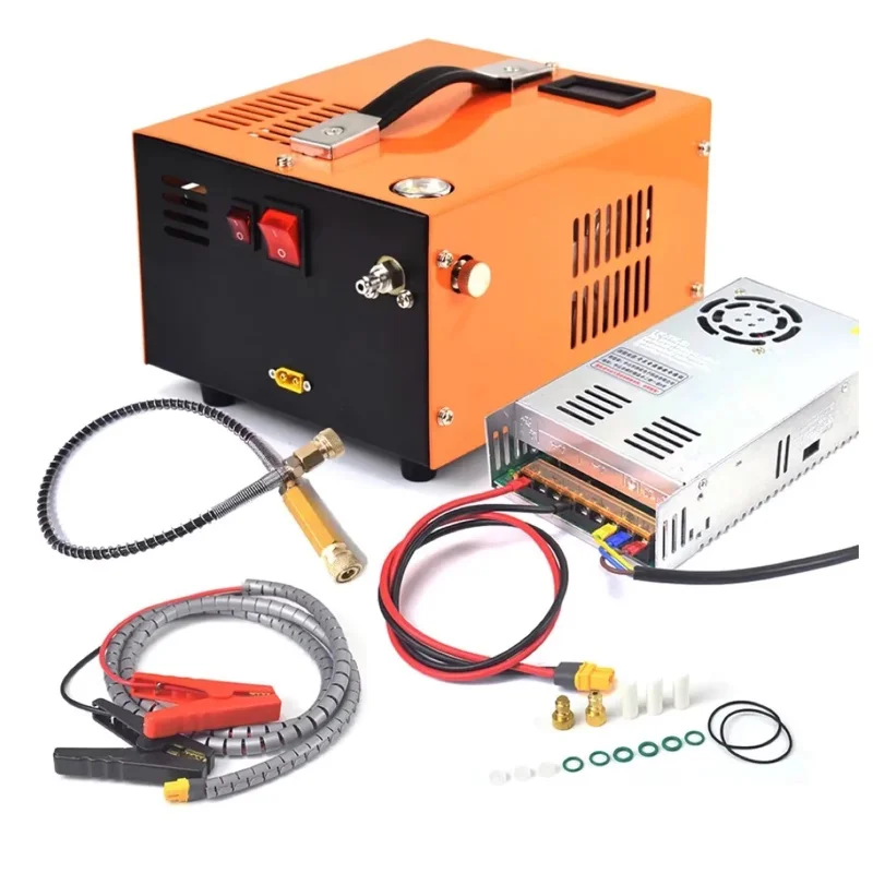 DWiusty 4500Psi 30Mbar draagbare PCP-luchtcompressorpomp, 12VDC/220V Dual Power Gauge & ventilatorkoeling voor duikfles, paintball
