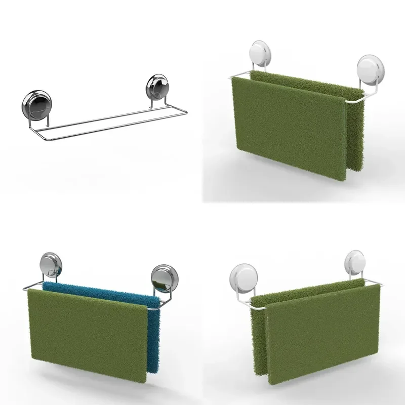 Stainless Steel Double Towel Bar Suction Cup Bath Towel Rack Bathroom Accessories Wall Mounted Holder No Drilling