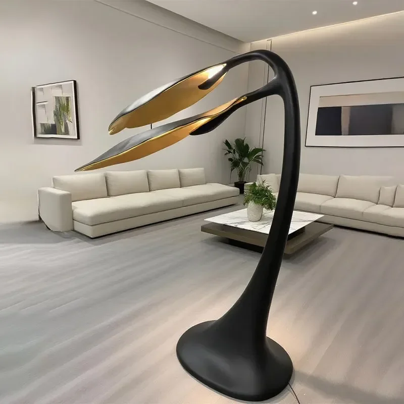 Nordic Medieval Art Creative FRP Floor Lamp Retro Double Leaf Decorative Light for Living Room Bedroom