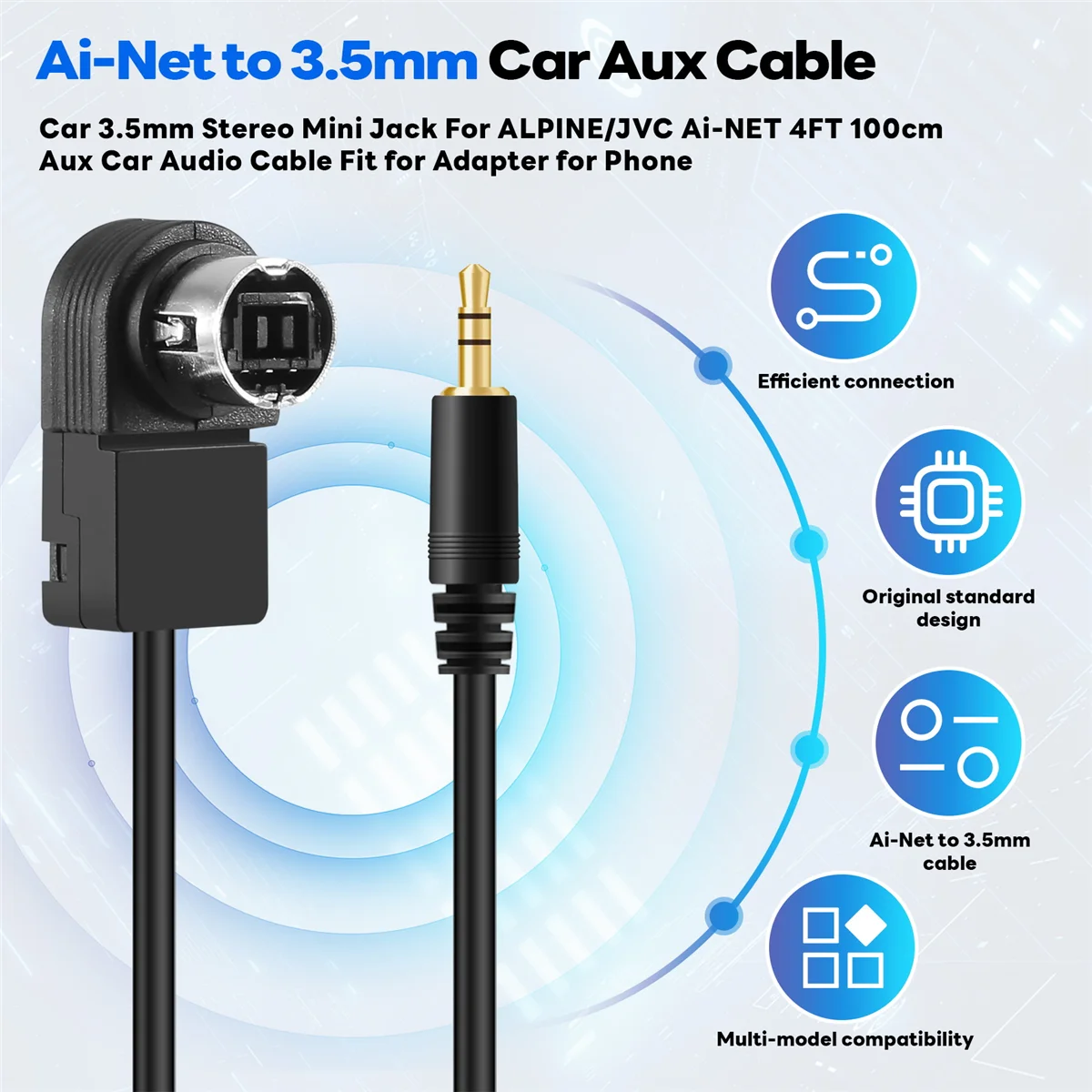 Mini jack stereo per auto da 3,5 mm per ALPINE/JVC Ai-NET 4FT 100 cm cavo audio per auto Aux adatto per adattatore per telefono