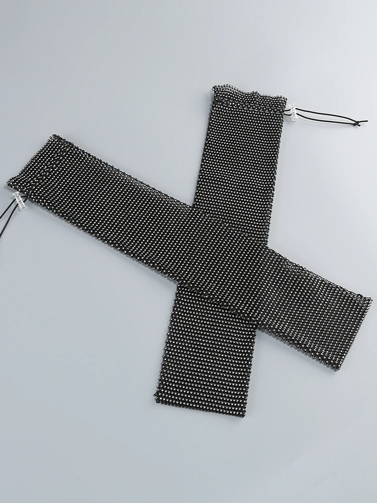 Black V Neck Blazer with Diamond Embellished Long Gloves – Trendy Women’s Cinched Waist Slimming Upscale Events Outfit