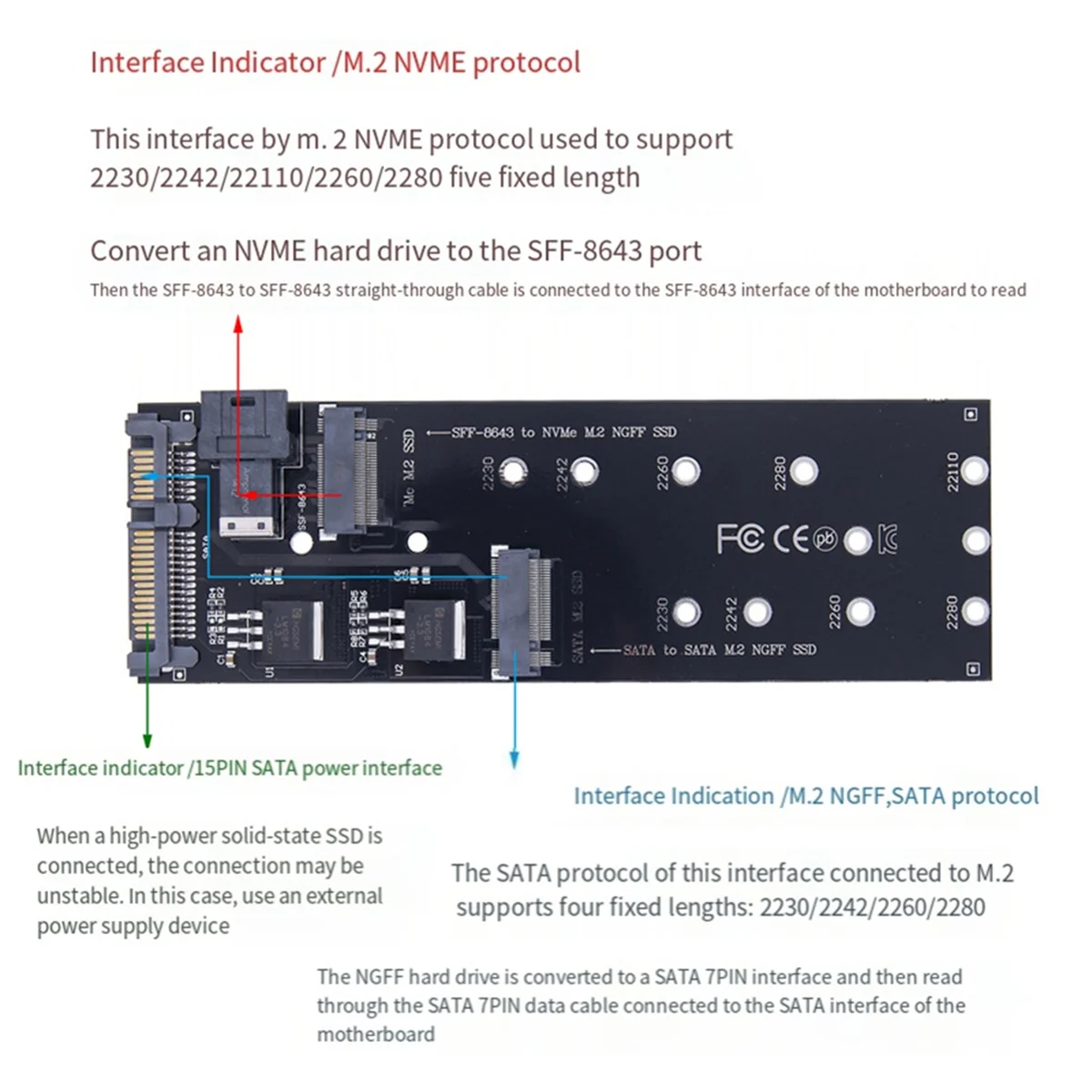 NEW NGFF M-Key to Slimline SAS NVME PCIe 22Pin SATA Adapter SSD Converter Fit for Laptop Desktop Mainboard