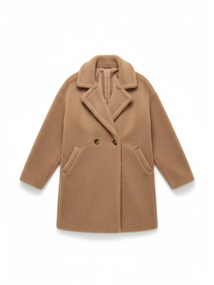 

Onecozyday 2025 Women's Shearling Jacket Lapel V-neck Long Sleeves Buttoned Loose Fit Coat Autumn and Winter Casual Outerwears