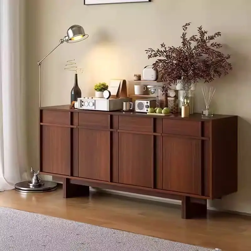 Medieval style solid wood sideboard, living room, wall-to-wall Chinese storage cabinet, skeleton line tea cabinet, storage cabin