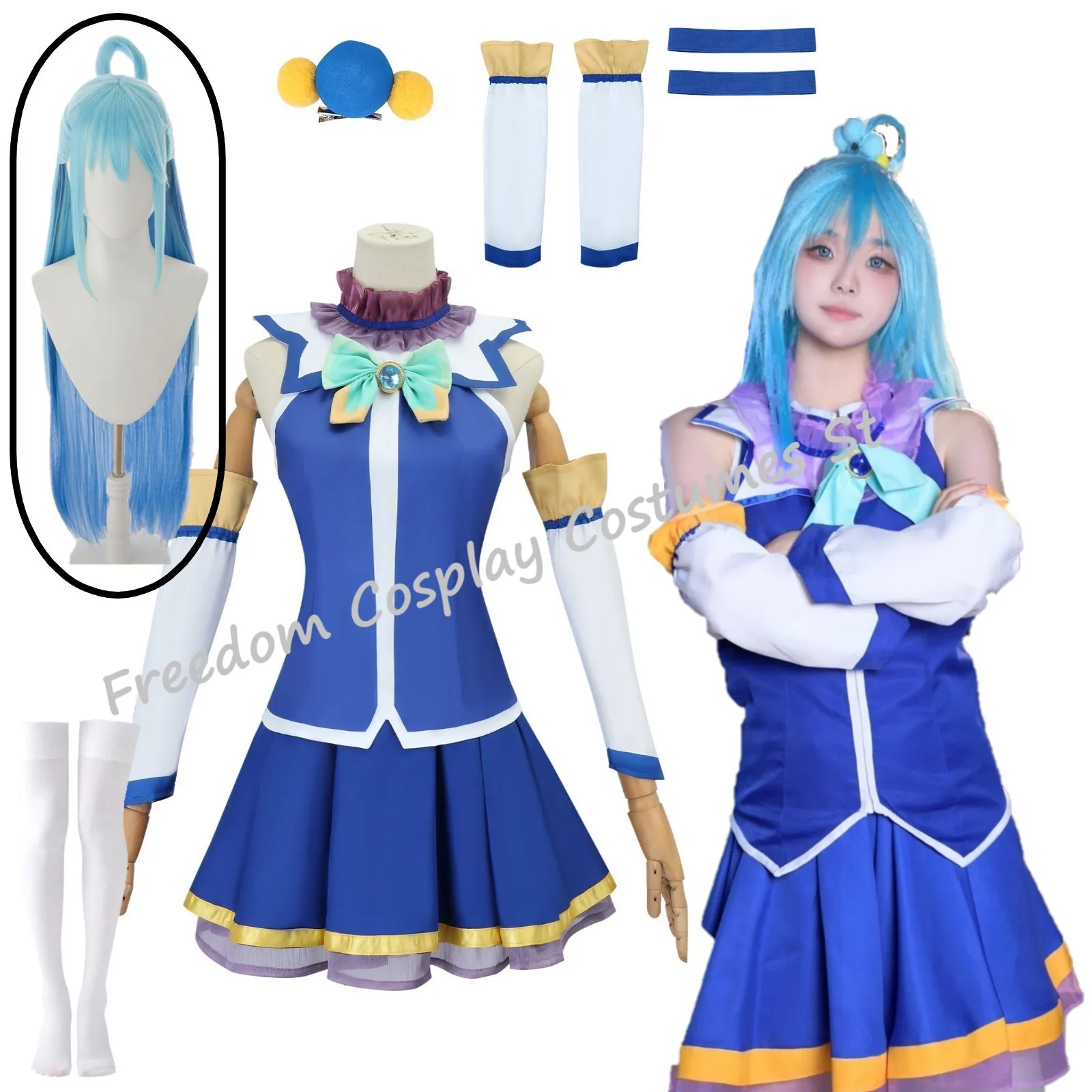 

Anime KonoSuba God's Blessing on This Wonderful World Cosplay Aqua Costume Uniform Coat skirt Wig Set Party Outfit for Women