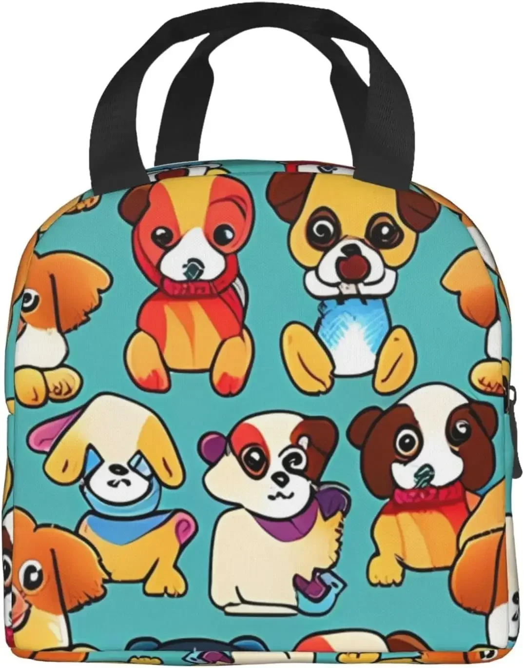 Dogs Party Pekingese Insulated Lun Bag, Thermal Freezable lun Tote Waterproof Bento Lu n Box, Women Men Lun  Tote For