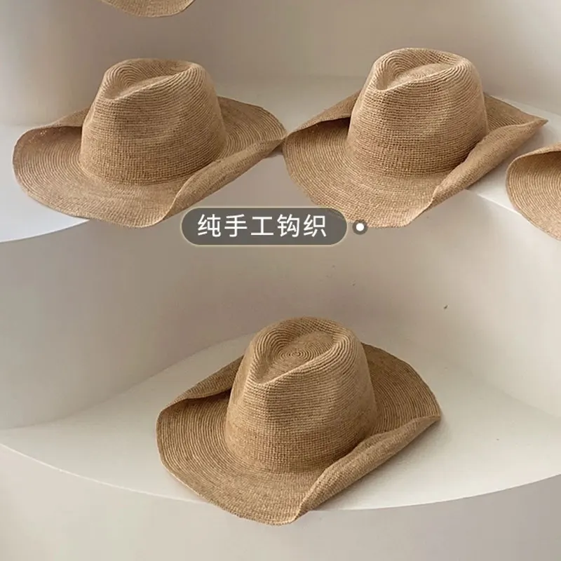 European And American Fashion Raffia Grass Vintage Western Hot Cowboy Straw Hats For Men Women British Style Panama Jazz Sun Hat