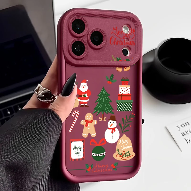 Weihnachten Schneemann Elch Telefon Fall Für iPhone 17 16 15 14 13 12 Pro Max 16 17 Pro 11 16e 17 Luft stoßfest Weiche TPU Silikon Abdeckung