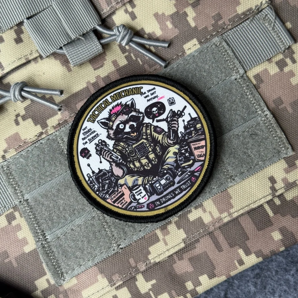 Raccoon Morale Tactical Patch Funny Trash Panda Mechanic Printed Badge Drone Engineer Military Emblem for Backpack Jacket Decor