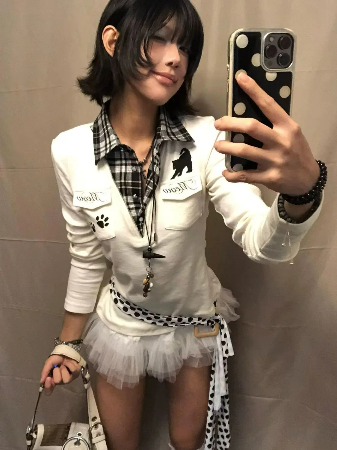 Polo T-shirt Y2k Slim Woman Clothes Vintage Punk Fake 2Piece Crop Top Goth Streetwear Harajuku Long Sleeves Winter Emo Tees 90s