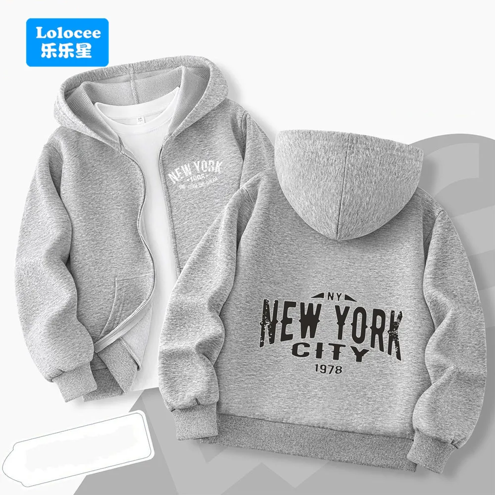 NEW YORK CITY Graphic Fashion Zipper Coat Boys' Street Wear Sweatshirts Kids Zip Up Pullover Hoodies Teens Popular Jacket ZMNY3