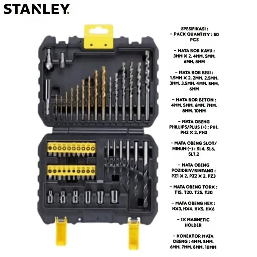 STANLEY STA88546 Drill Bit Set 50Pcs Driving Bit Drill Screwdriver Bits Twist Drill Replaceable Drill Bit Power Tool Accessory