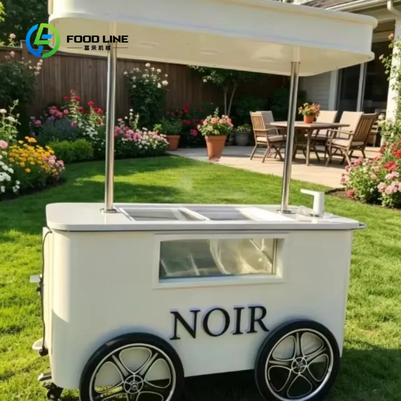 Custom Commercial Ice Cream Display Cart  Rolling Wheels, Portable Ice Cream Serving Cart for Outdoor Party Event