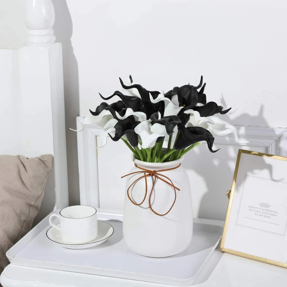 newA10R 20Pcs Calla Lily PU Arrangement for Home Party Decor(Black and White)