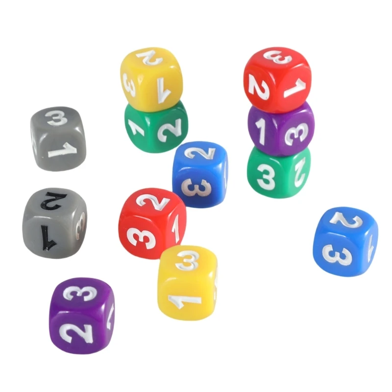 Pack of 12 Assorted Color Rounded Corner 13mm Dices Cubes with Large Number, Kids Acrylic 6 Sided Educational Dices Set 69HD