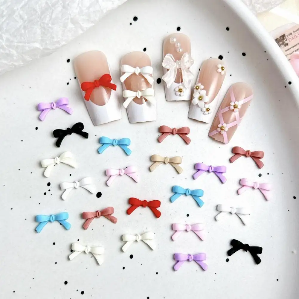 60Pcs Minimalist Mini Bowknots Nail Art Decorations Solid Color Line Tie Resin Nail Charms Accessories for DIY Nails Designs