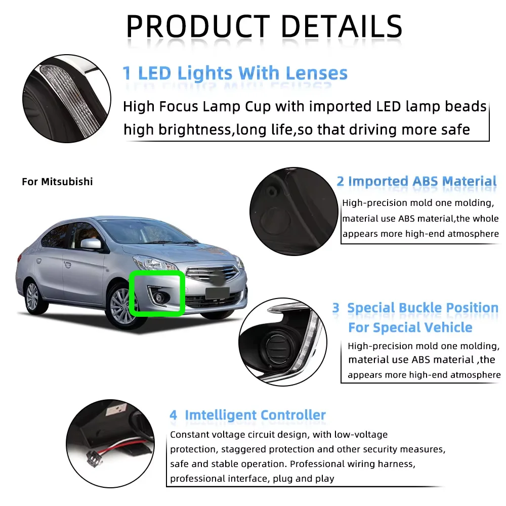 Światła przeciwmgielne przedniego zderzaka do Mitsubishi Attrage Mirage G4 2012-2017, reflektor, lampa przeciwmgielna, kierunkowskaz, światła do jazdy dziennej, części — zdjęcie 7