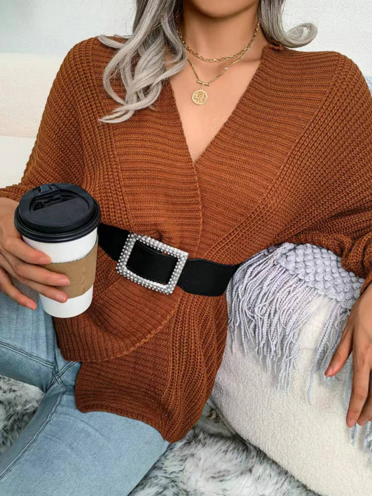 Women Solid Knit Sweater Cardigan V Neck Full Sleeve Jumpers Sweaters Open Stitch Casual Splice Streetwear Autumn Winter