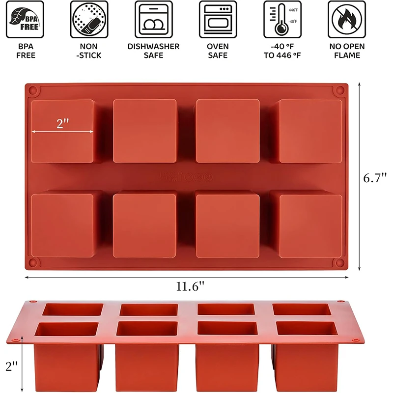 LMETJMA 8 Cavity Cube Cake Mold 3D Square Mousse Cake Baking Mold Silicone French Dessert Mold for Chocolate Brownie Bites JT353