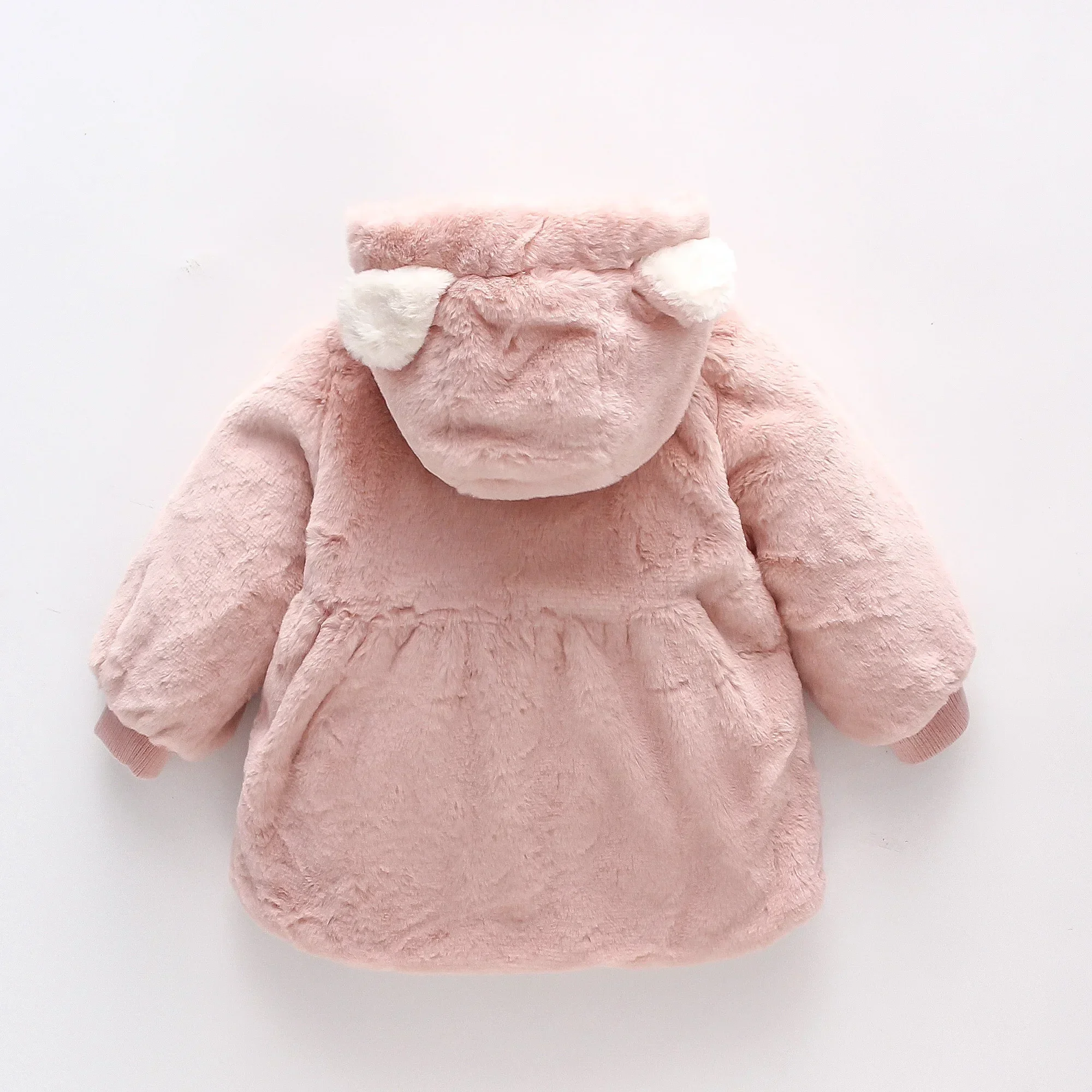 (0-3 Years Old Girls) New Winter Girl Tire Furry Bear Ears Hooded Coat Long Sleeve Warm Furry Zipper Cardigan Cute Coat