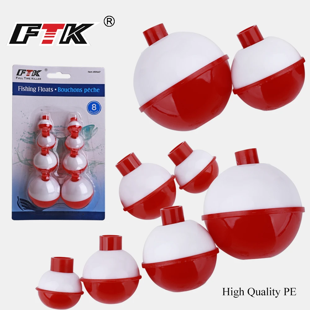 

FTK 8Pcs Fishing Bobbers Hard ABS Red/white Slip Bobbers Push Button Round Buoy Floats Fishing Tackle Accessories
