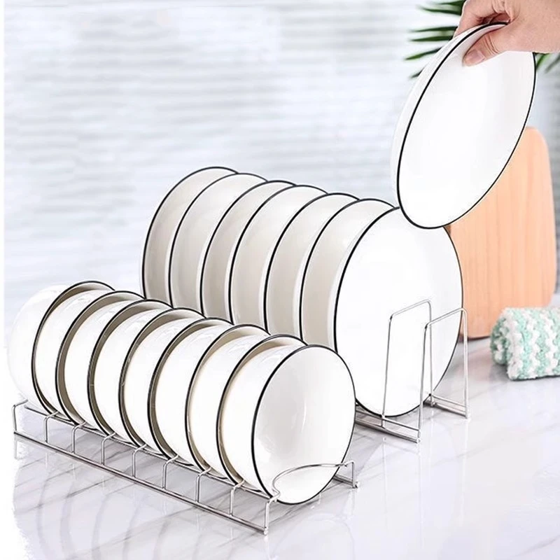 

1PC Stainless Steel Dish Draining Rack Multipurpose Silver Plates Storage Rack Space Saving Bowls Plates Drainer Holder Kitchen