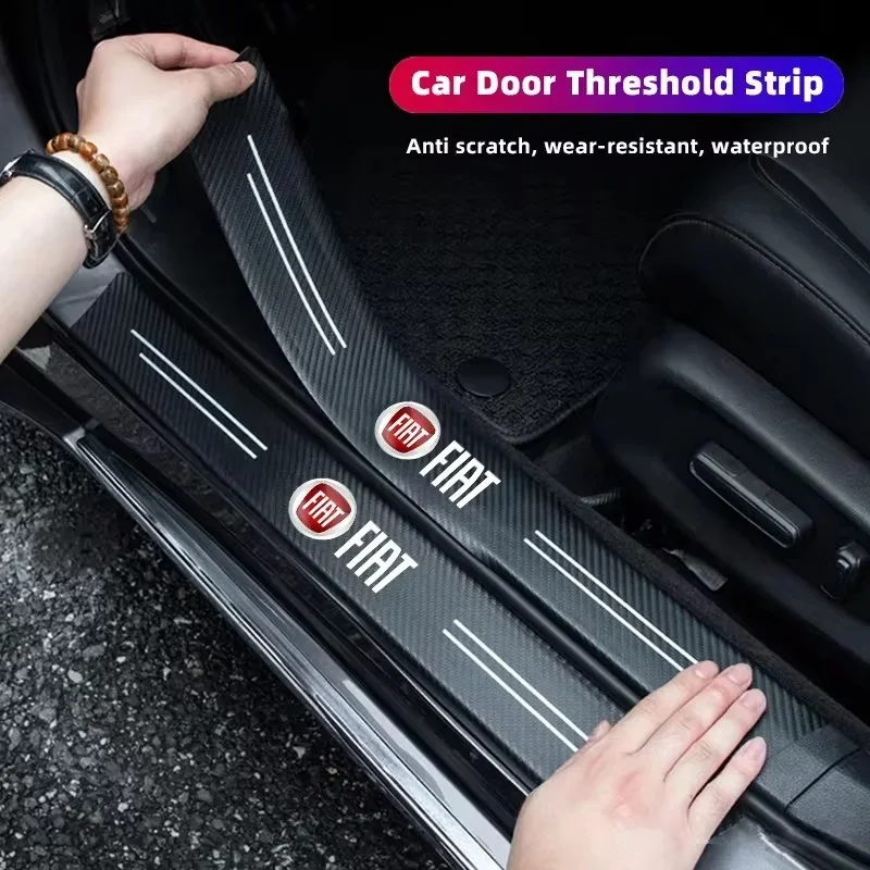 Leather Carbon Fiber Car Door Sill Fiat Emblem Stickers for Fiat 500 500L 500X 500c 500e Abarth Grande Panda Punto Tipo BRAVO