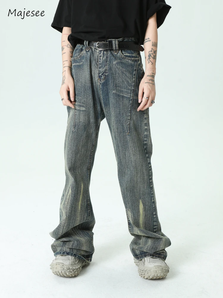 

Spring Autumn Jeans Men Distressed Personality Trendy American Style Pockets 90s Vintage Mopping Grunge Wide Leg Trouser Hip Hop