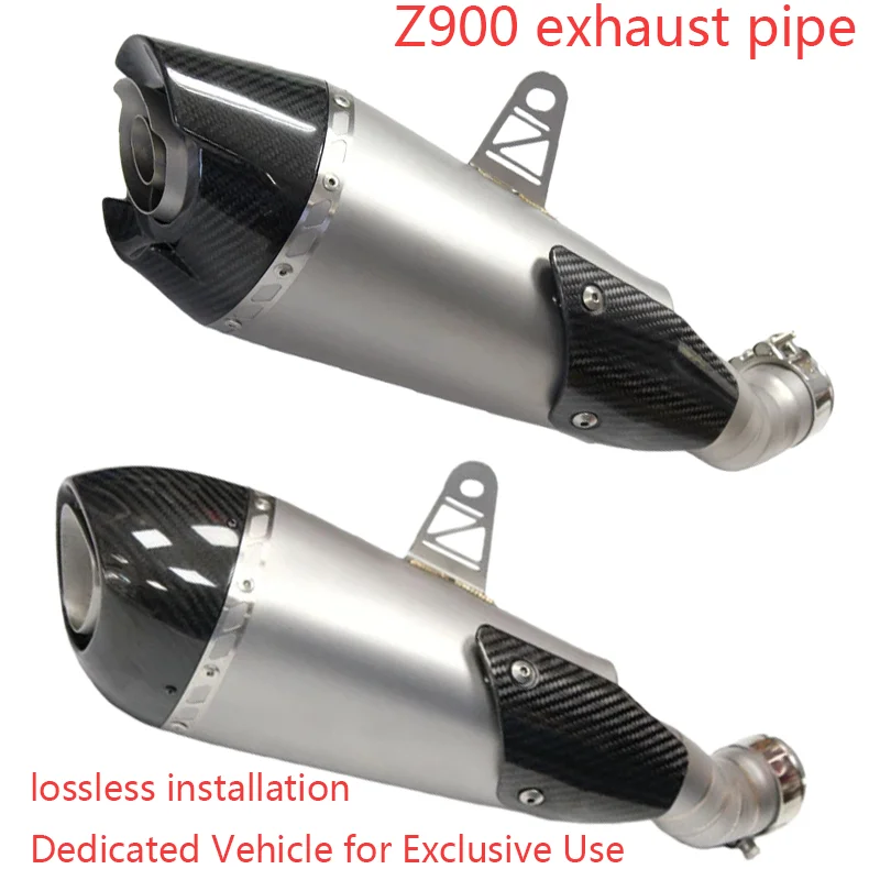 Motorcycle Carbon Fiber Exhaust Muffler Pipe Alpha Style Replacement for Kawasaki Z900 2017-2021