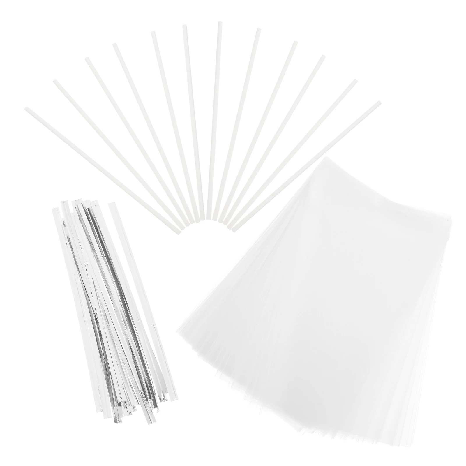 

100 Sets Cake Lollipop Holder Pops Sticks Cakepop Kit Wrapping Paper Decorating Supplies White and Wrappers