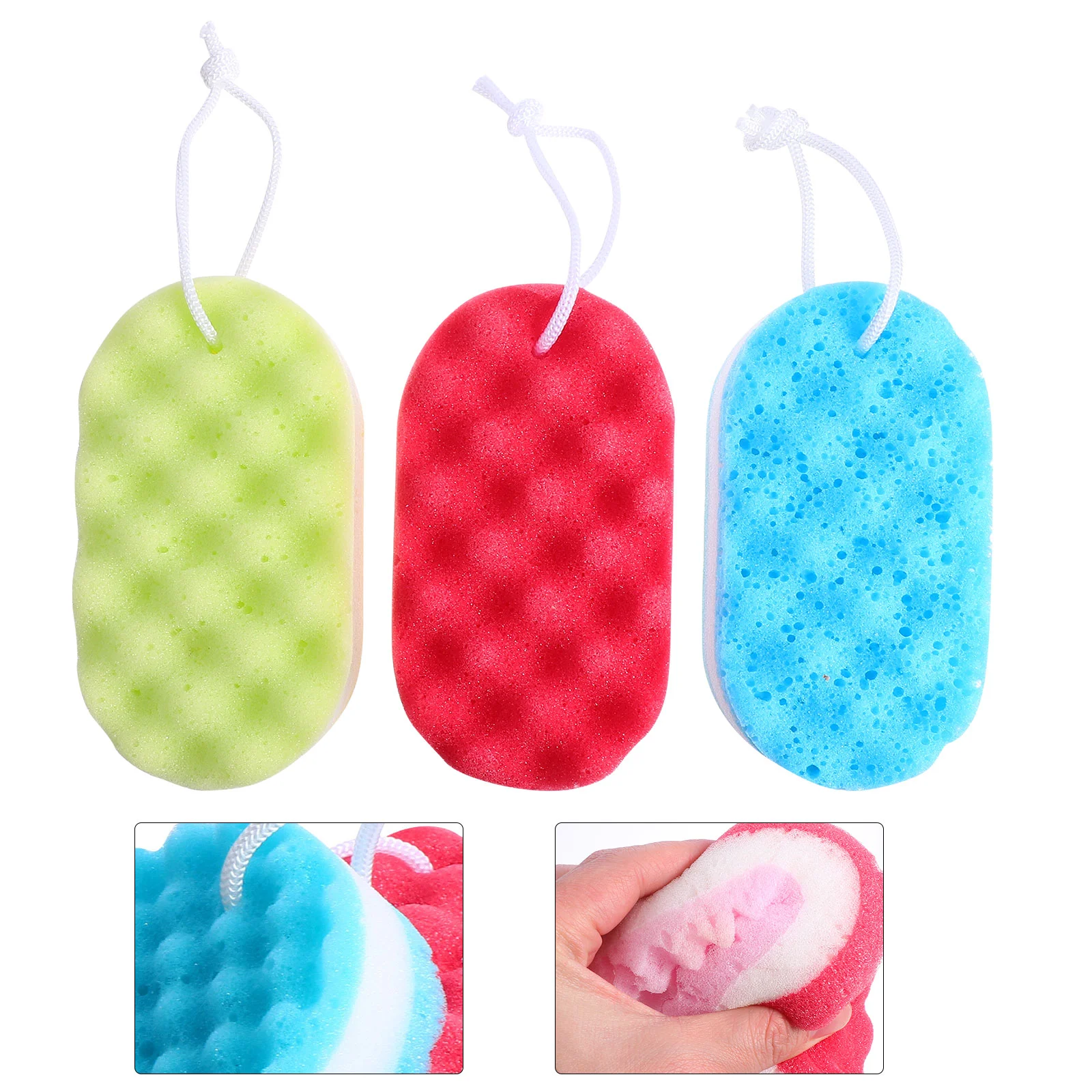 3 Pcs Three Layer Bath Sponge Body Scrubber Shower Cleaning Face Seaweed Supplies for Adult Miss Sponges